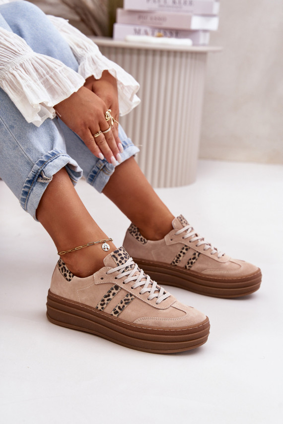 Zazoo N1068S4 Women's Suede Platform Sneakers Leopard Pink