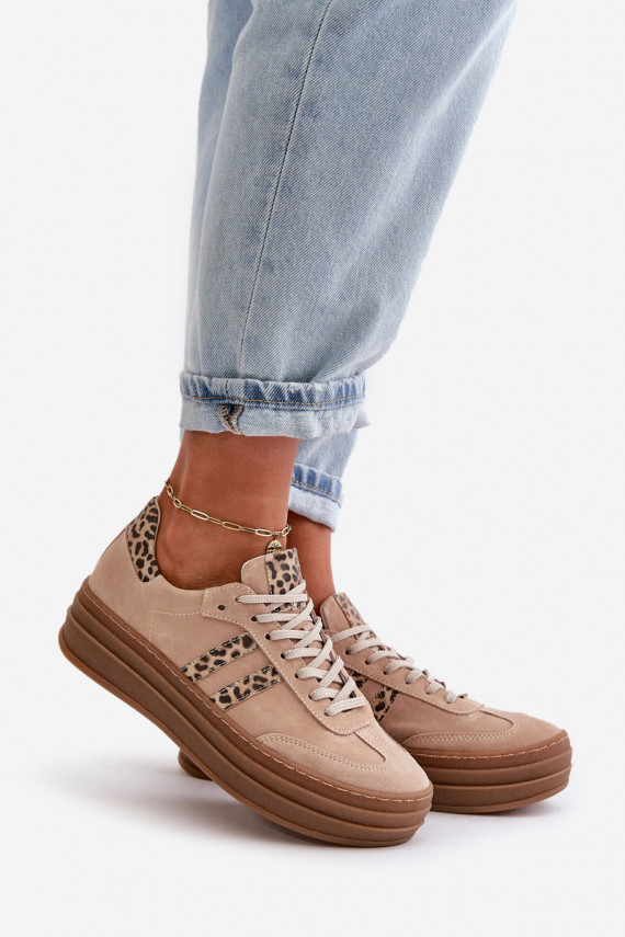 Zazoo N1068S4 Women's Suede Platform Sneakers Leopard Pink