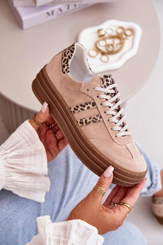 Zazoo N1068S4 Women's Suede Platform Sneakers Leopard Pink