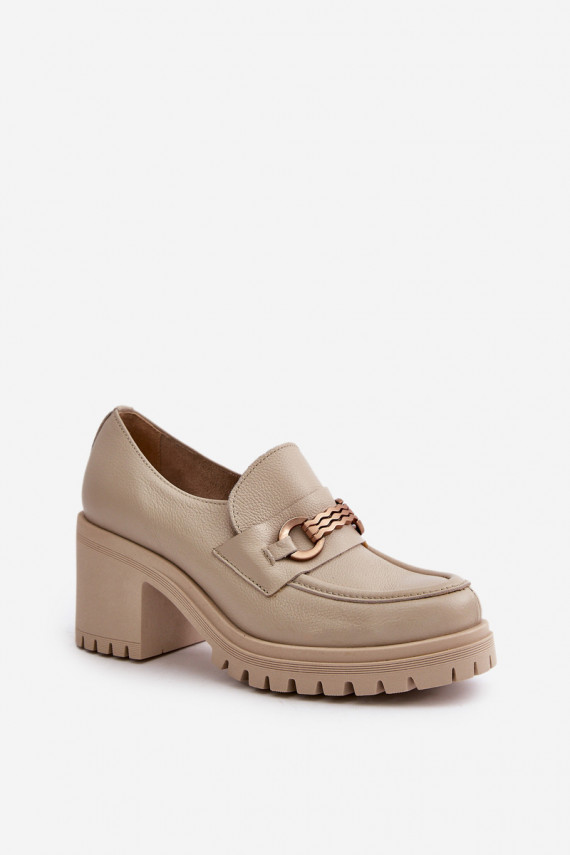 Zazoo 20175 Patent Leather Women's Heels Natural Leather Light Beige