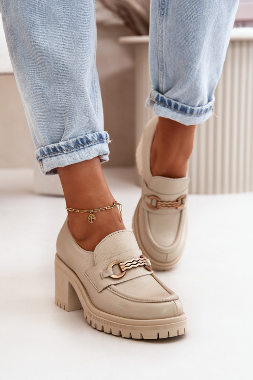 Zazoo 20175 Patent Leather Women's Heels Natural Leather Light Beige