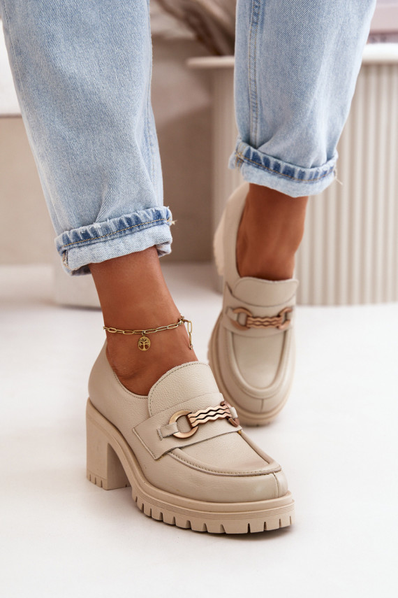 Zazoo 20175 Patent Leather Women's Heels Natural Leather Light Beige