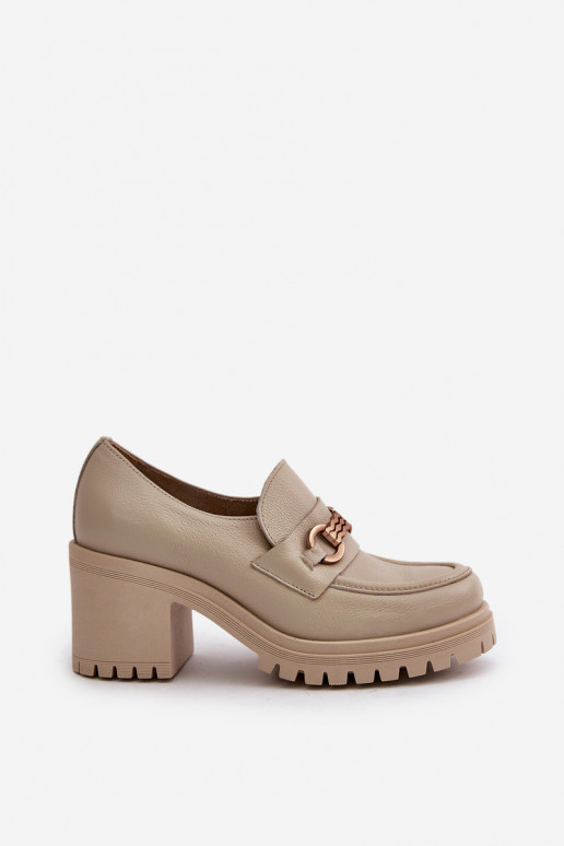 Zazoo 20175 Patent Leather Women's Heels Natural Leather Light Beige