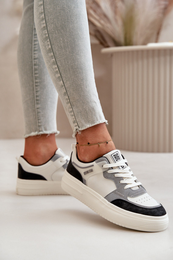 Women's Low Sneakers Made Of Eco Leather Big Star OO274028 White-Gray