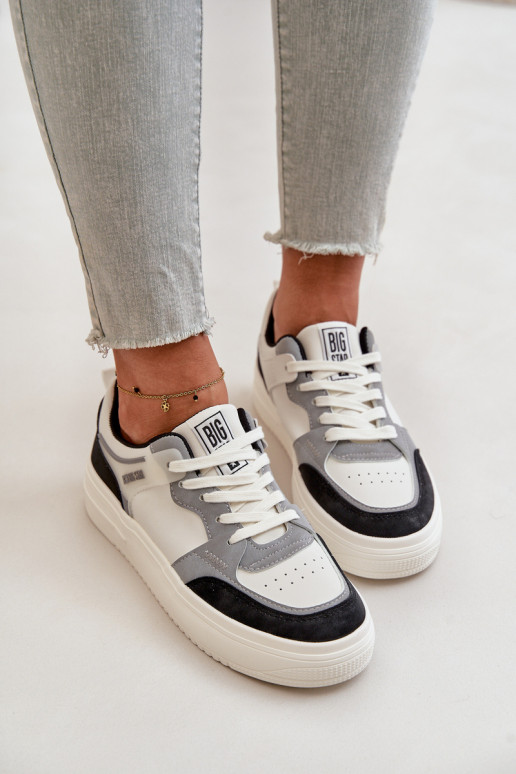 Women's Low Sneakers Made Of Eco Leather Big Star OO274028 White-Gray
