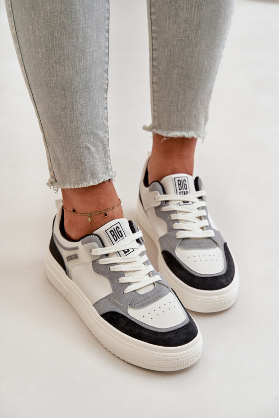 Women's Low Sneakers Made Of Eco Leather Big Star OO274028 White-Gray