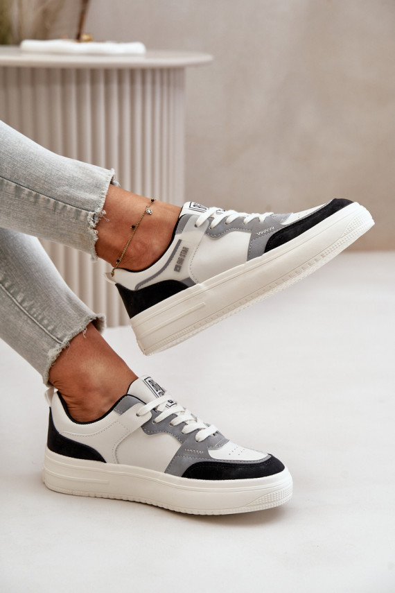 Women's Low Sneakers Made Of Eco Leather Big Star OO274028 White-Gray