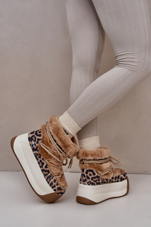 Leather Women's Snow Boots On Thick Sole With Fur Panther Big Star OO274A207 Brown