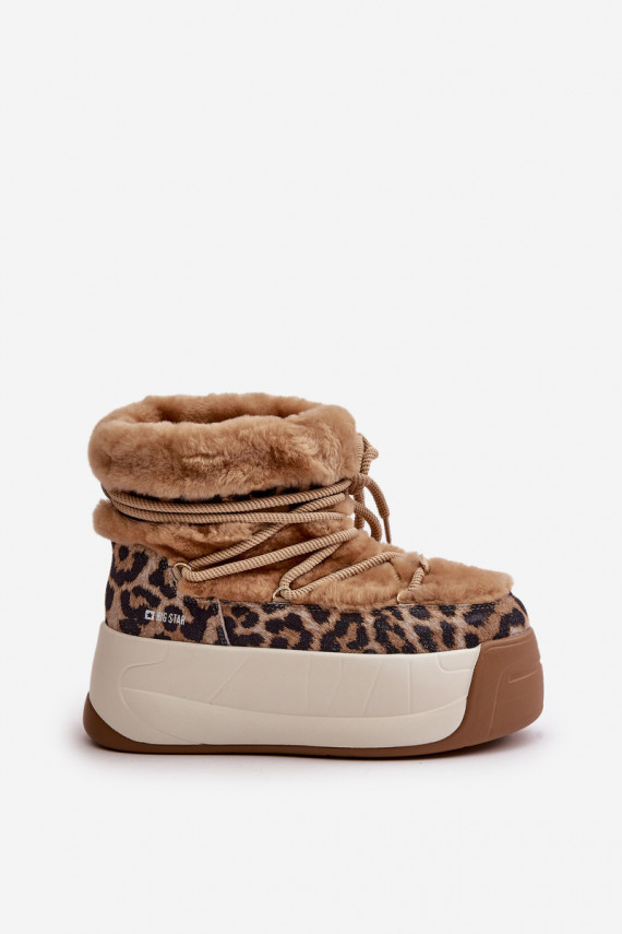Leather Women's Snow Boots On Thick Sole With Fur Panther Big Star OO274A207 Brown