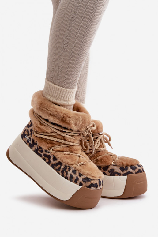 Leather Women's Snow Boots On Thick Sole With Fur Panther Big Star OO274A207 Brown