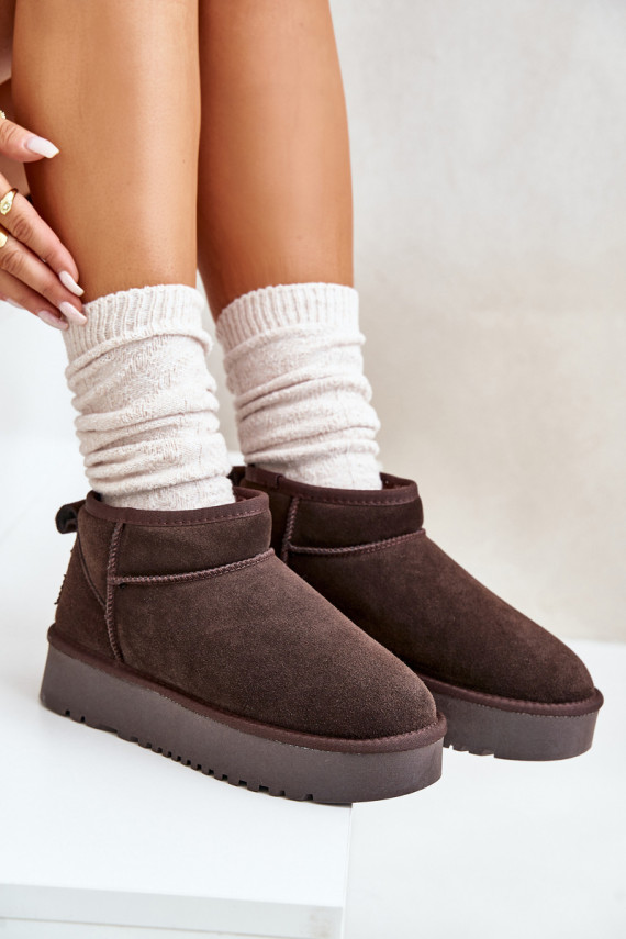 Women's Suede Snow Boots On Platform Brown Nereviana
