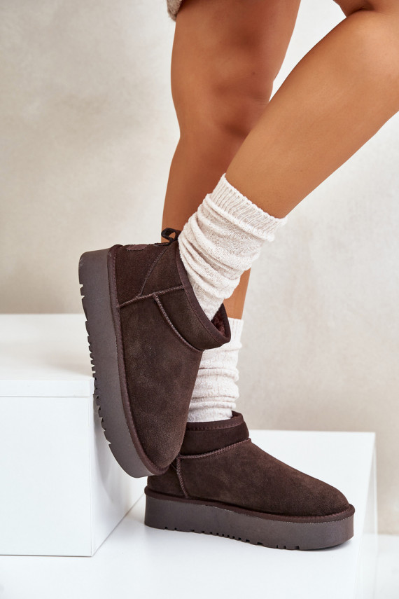 Women's Suede Snow Boots On Platform Brown Nereviana