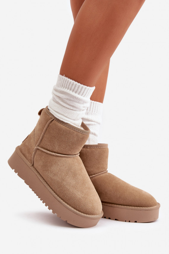 Women's Suede Snow Boots on Platform Above Ankle Beige Rianaella