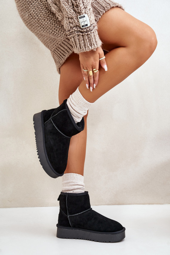 Women's Suede Snow Boots On Platform Above Ankle Black Rianaella
