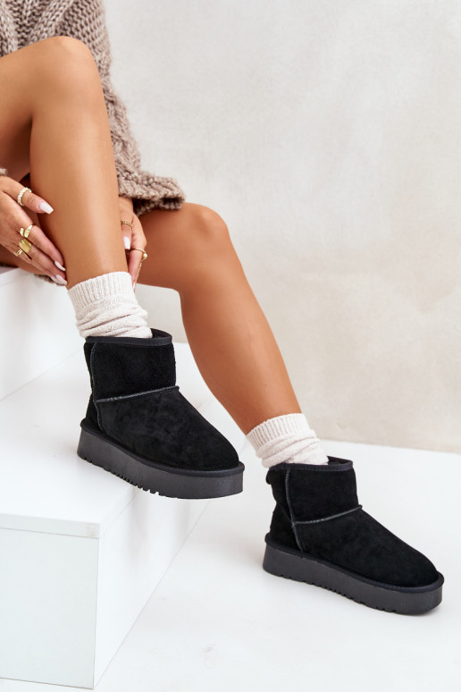 Women's Suede Snow Boots On Platform Above Ankle Black Rianaella