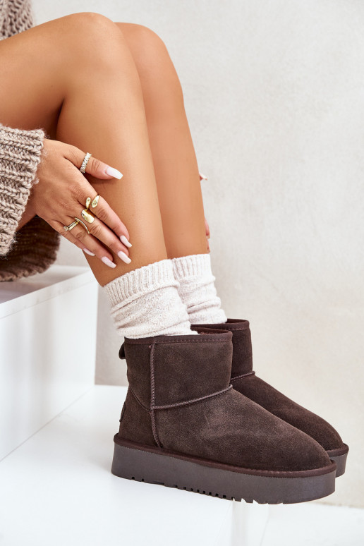 Women's Suede Snow Boots on Platform Above Ankle Brown Rianaella