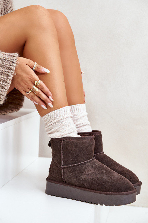 Women's Suede Snow Boots on Platform Above Ankle Brown Rianaella