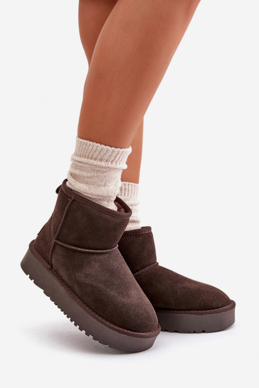 Women's Suede Snow Boots on Platform Above Ankle Brown Rianaella