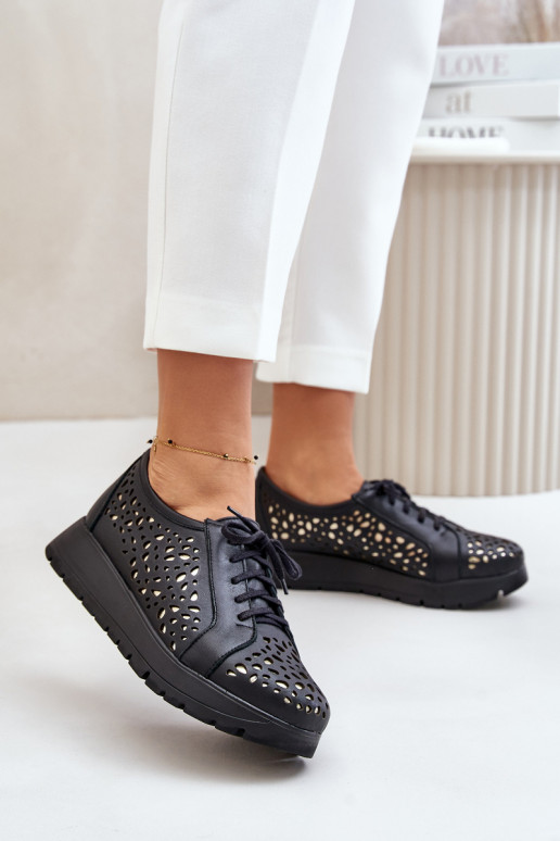Zazoo 2973 Leather Platform Shoes With Cut-Out Design Black