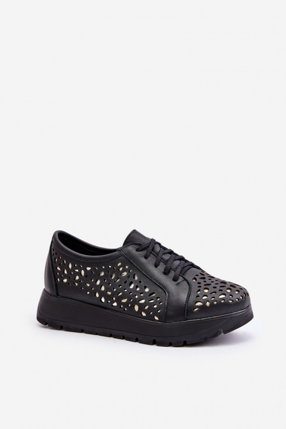 Zazoo 2973 Leather Platform Shoes With Cut-Out Design Black