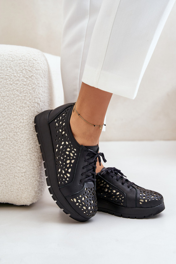 Zazoo 2973 Leather Platform Shoes With Cut-Out Design Black
