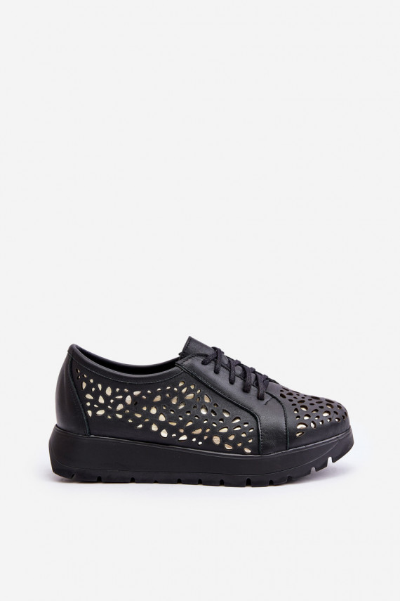 Zazoo 2973 Leather Platform Shoes With Cut-Out Design Black
