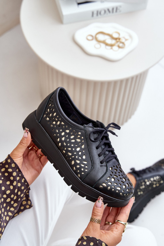 Zazoo 2973 Leather Platform Shoes With Cut-Out Design Black