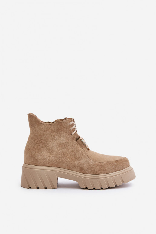 Suede Ankle Boots With Golden Decoration Beige Zazoo 2952