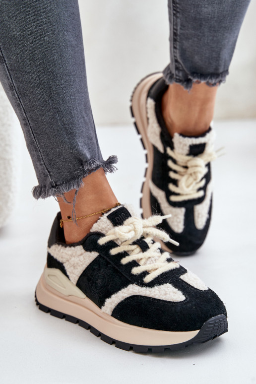 Warm Women's Leather Sneakers Big Star OO274A318 HI-POLY SYSTEM Black