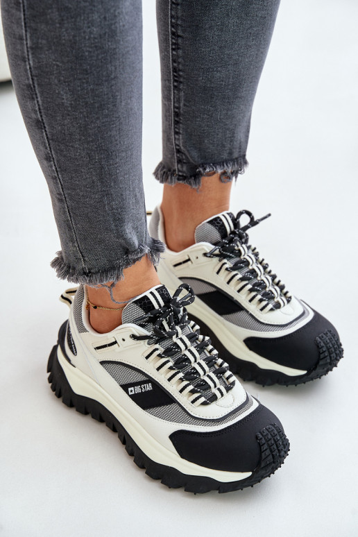 Leather Women's Sneakers On Platform Big Star OO274A220 HI-POLY SYSTEM White-Black