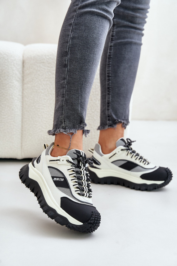 Leather Women's Sneakers On Platform Big Star OO274A220 HI-POLY SYSTEM White-Black