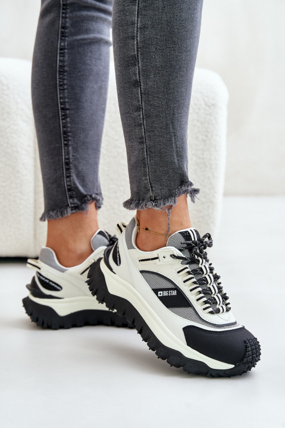 Leather Women's Sneakers On Platform Big Star OO274A220 HI-POLY SYSTEM White-Black