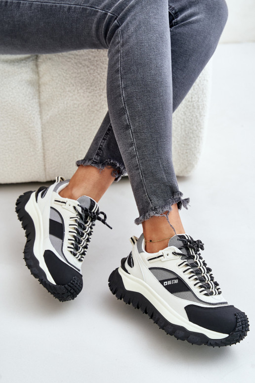 Leather Women's Sneakers On Platform Big Star OO274A220 HI-POLY SYSTEM White-Black