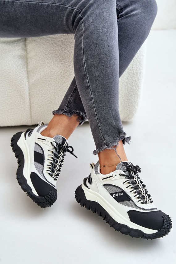 Leather Women's Sneakers On Platform Big Star OO274A220 HI-POLY SYSTEM White-Black