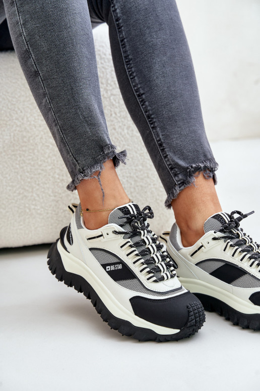 Leather Women's Sneakers On Platform Big Star OO274A220 HI-POLY SYSTEM White-Black