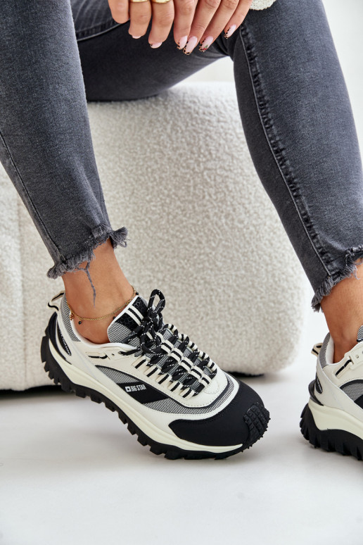 Leather Women's Sneakers On Platform Big Star OO274A220 HI-POLY SYSTEM White-Black