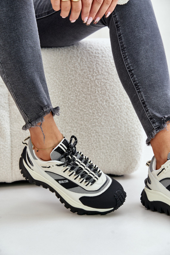 Leather Women's Sneakers On Platform Big Star OO274A220 HI-POLY SYSTEM White-Black