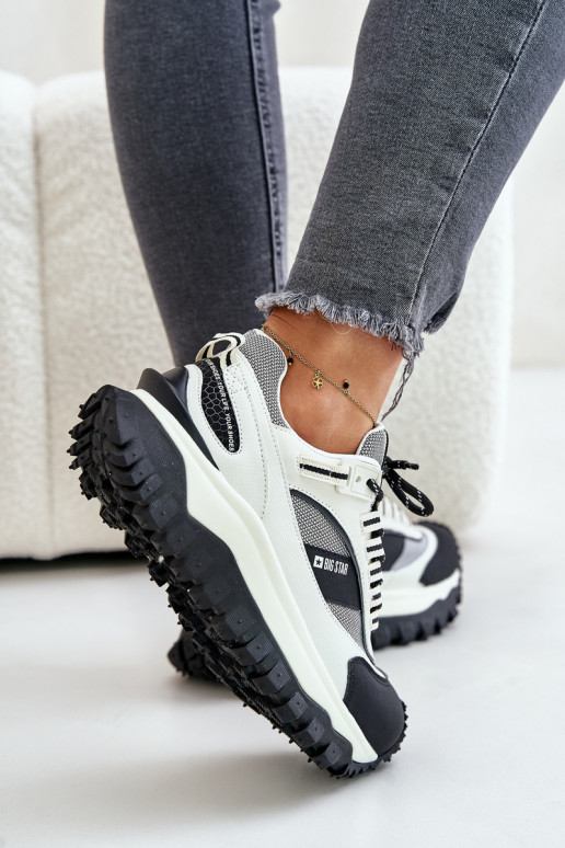 Leather Women's Sneakers On Platform Big Star OO274A220 HI-POLY SYSTEM White-Black