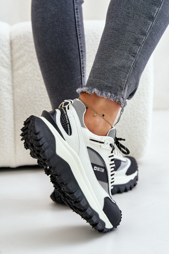 Leather Women's Sneakers On Platform Big Star OO274A220 HI-POLY SYSTEM White-Black