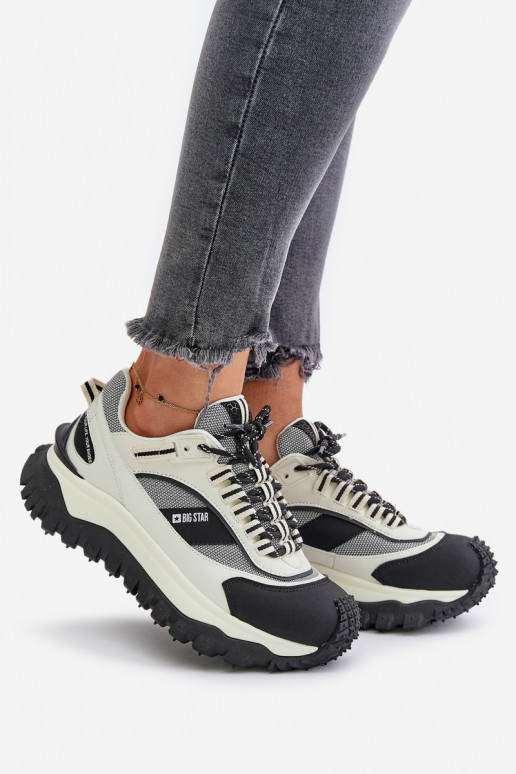 Leather Women's Sneakers On Platform Big Star OO274A220 HI-POLY SYSTEM White-Black
