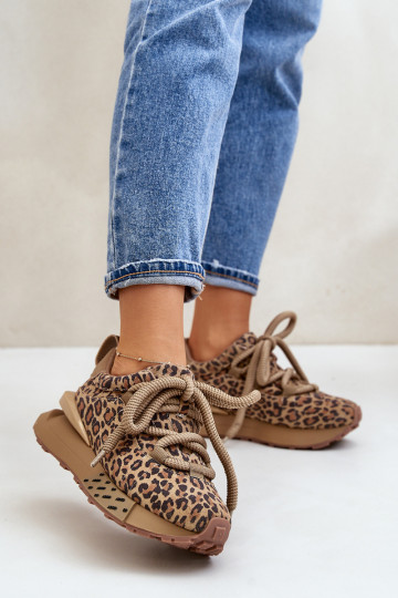Women's Suede Sneakers On Platform With Thick Lacing Leopard Artiker 55C0135 Brown 2