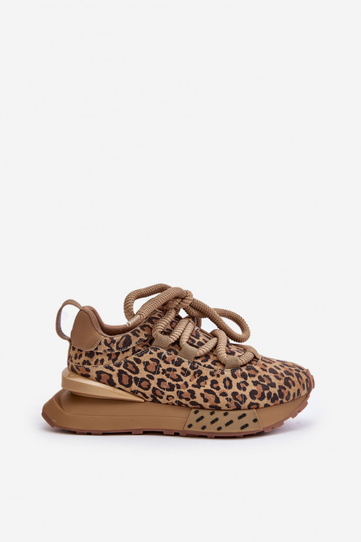 Women's Suede Sneakers On Platform With Thick Lacing Leopard Artiker 55C0135 Brown
