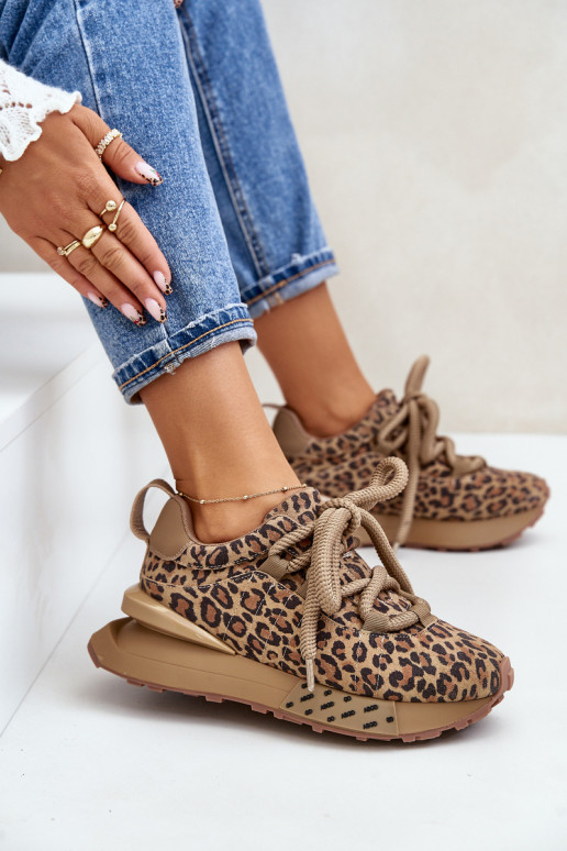 Women's Suede Sneakers On Platform With Thick Lacing Leopard Artiker 55C0135 Brown