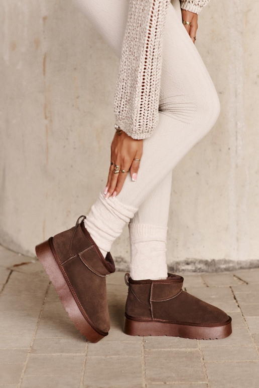 Fashionable Suede Low Snow Boots Brown Nucca