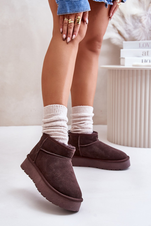 Fashionable Suede Low Snow Boots Brown Nucca