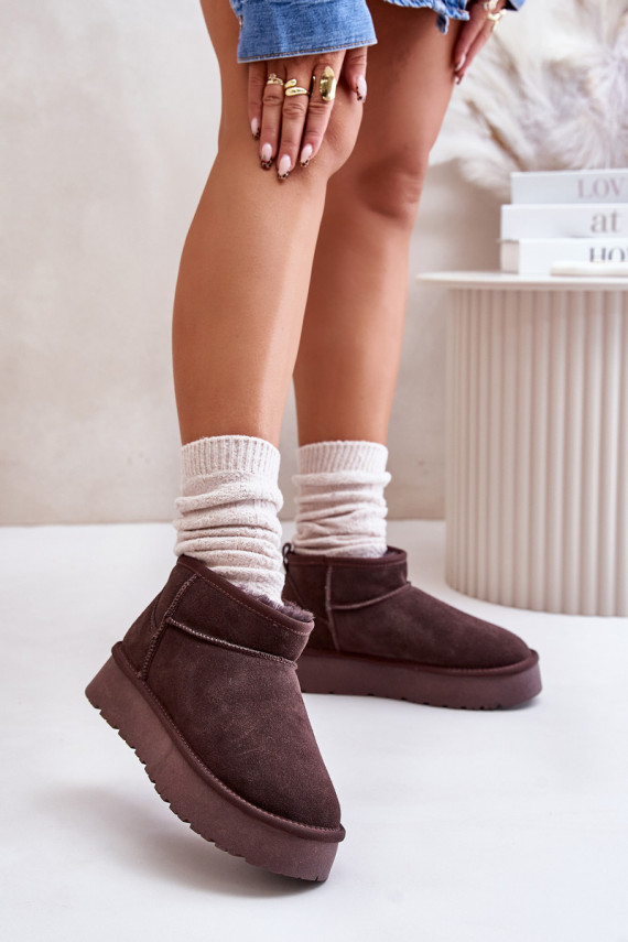 Fashionable Suede Low Snow Boots Brown Nucca
