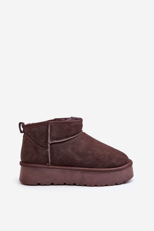 Fashionable Suede Low Snow Boots Brown Nucca