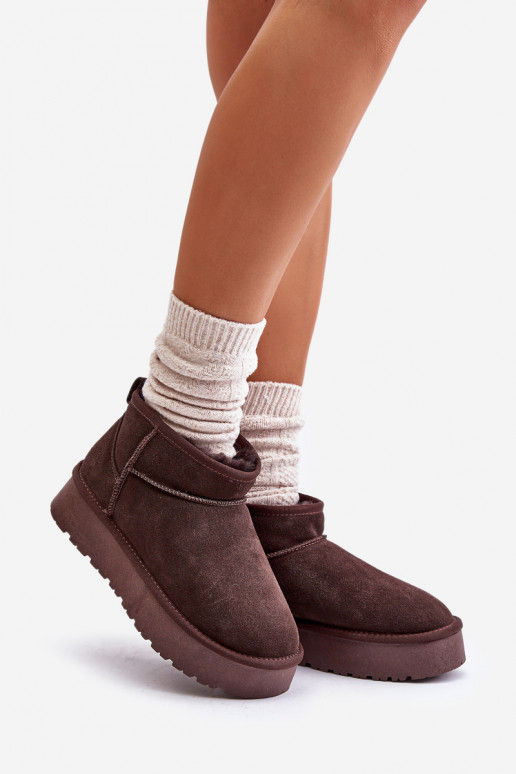 Fashionable Suede Low Snow Boots Brown Nucca
