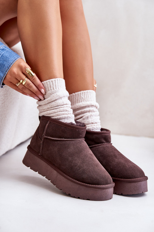 Fashionable Suede Low Snow Boots Brown Nucca