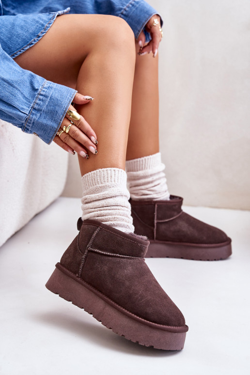 Fashionable Suede Low Snow Boots Brown Nucca